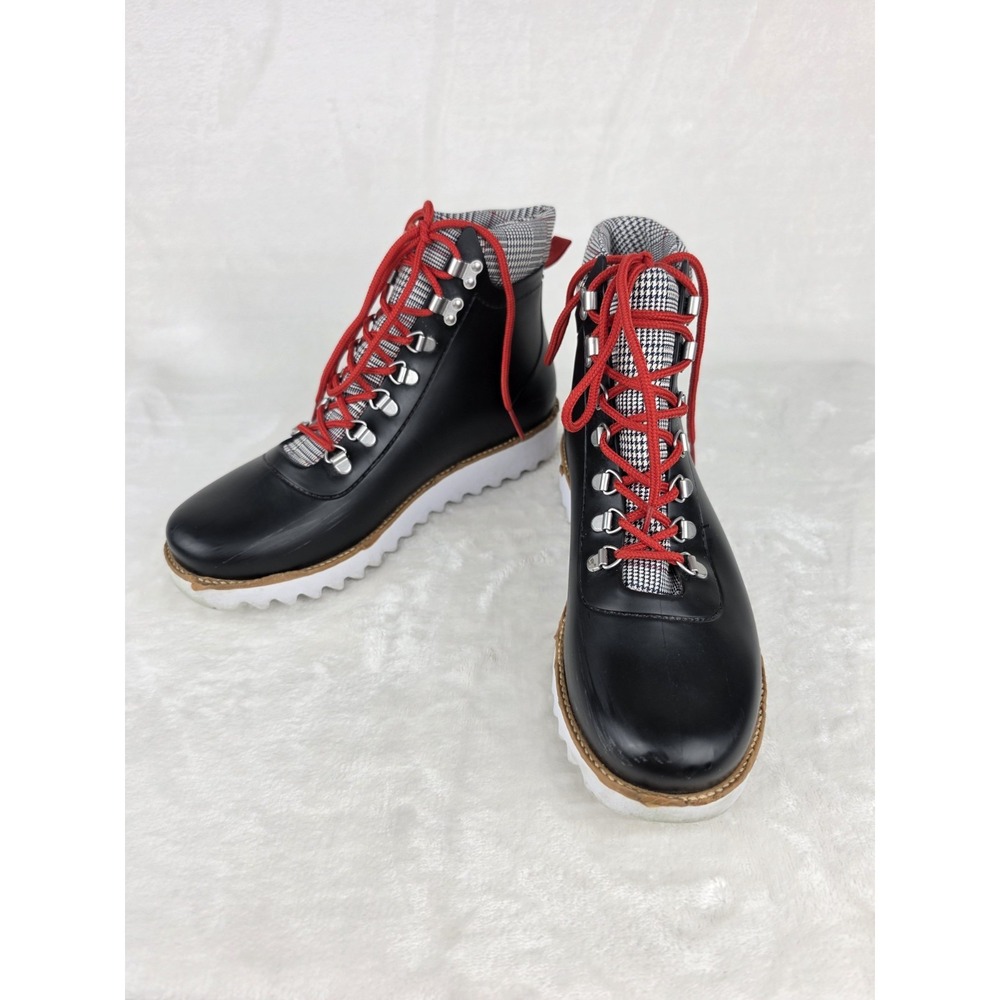 Bernardo Rubber Alpine Hiking Boots Womens 8 Black Red Lace Waterproof